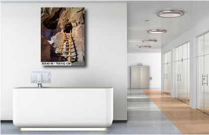 Steps to Ancient Homes: Wooden Ladders in Bandelier National Monument Los Alamos New Mexico Print Wall Art Aluminum/Acrylic/Metal/Canvas