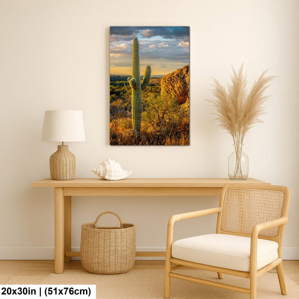 Golden Hour Saguaro Cactus, Sonoran Desert Arizona Sunset Wall Art, Southwestern Landscape Photography Print