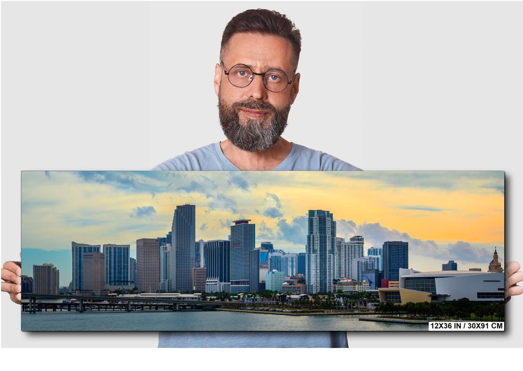 Miami Skyline Print - Biscayne Bay Panorama | Urban Photography Print, Coastal Living Room Art