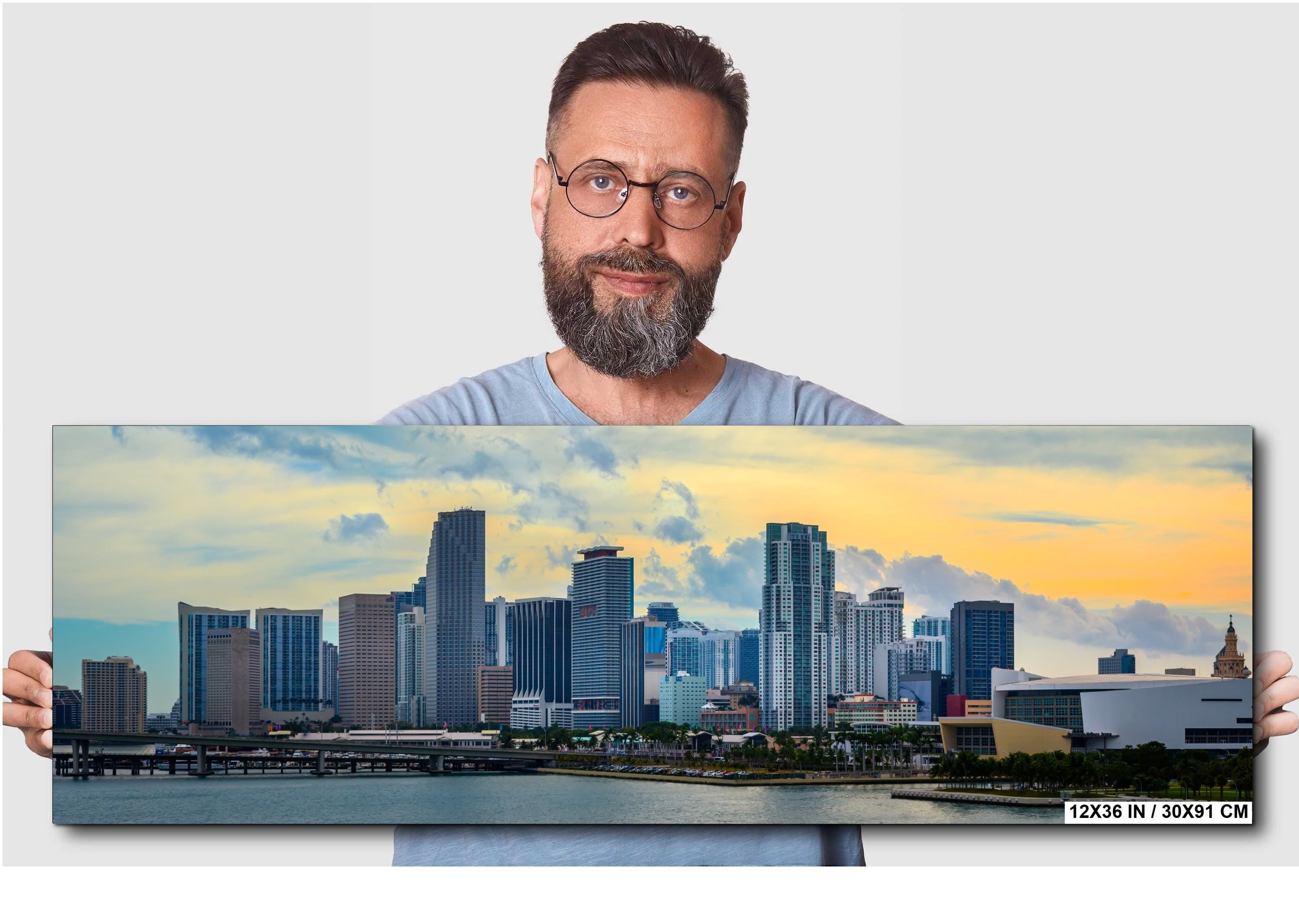Miami Skyline Print - Biscayne Bay Panorama | Urban Photography Print, Coastal Living Room Art