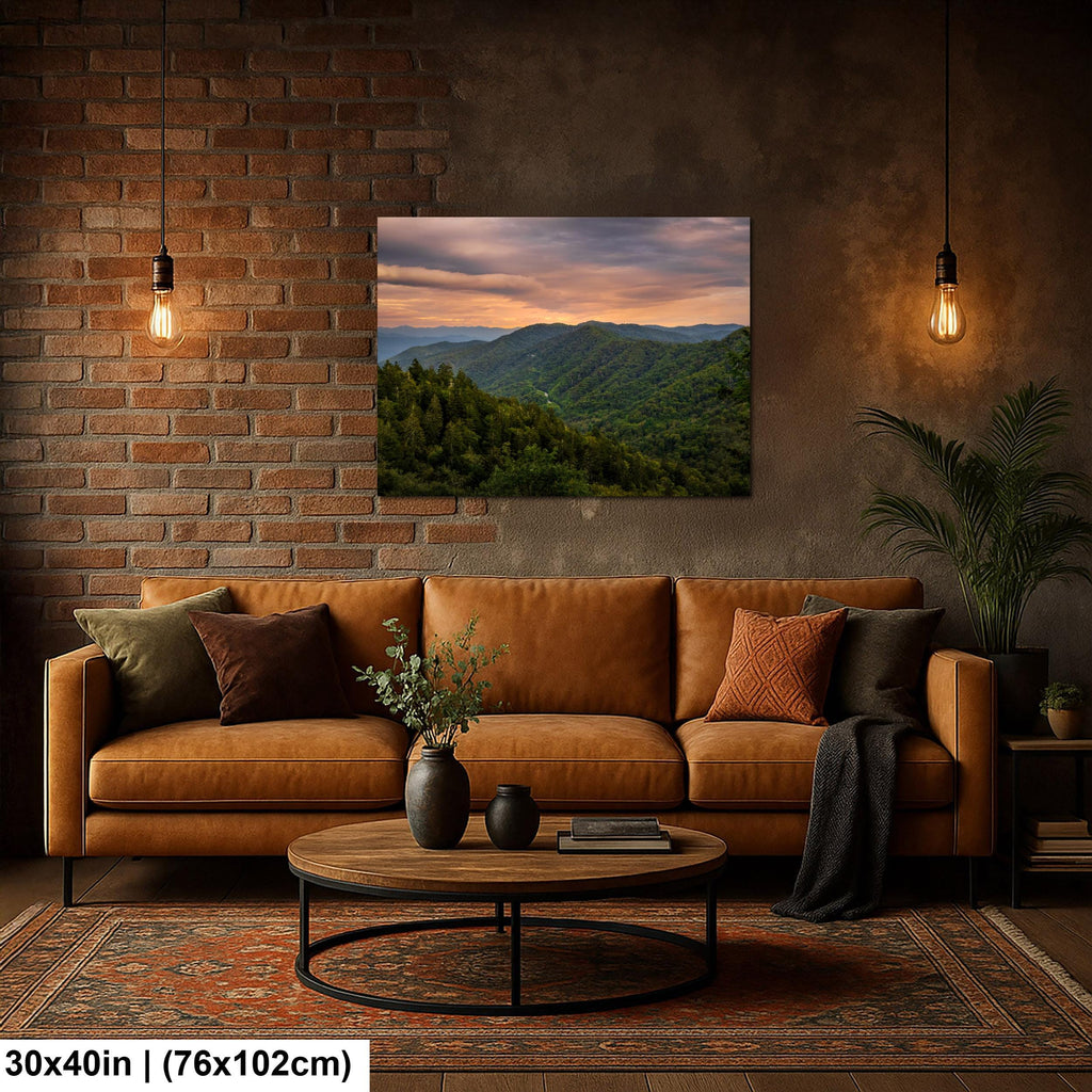 Great Smoky Mountains Golden Sunset Photography Print, Tennessee North Carolina Border, Layered Blue Ridge Wall Art