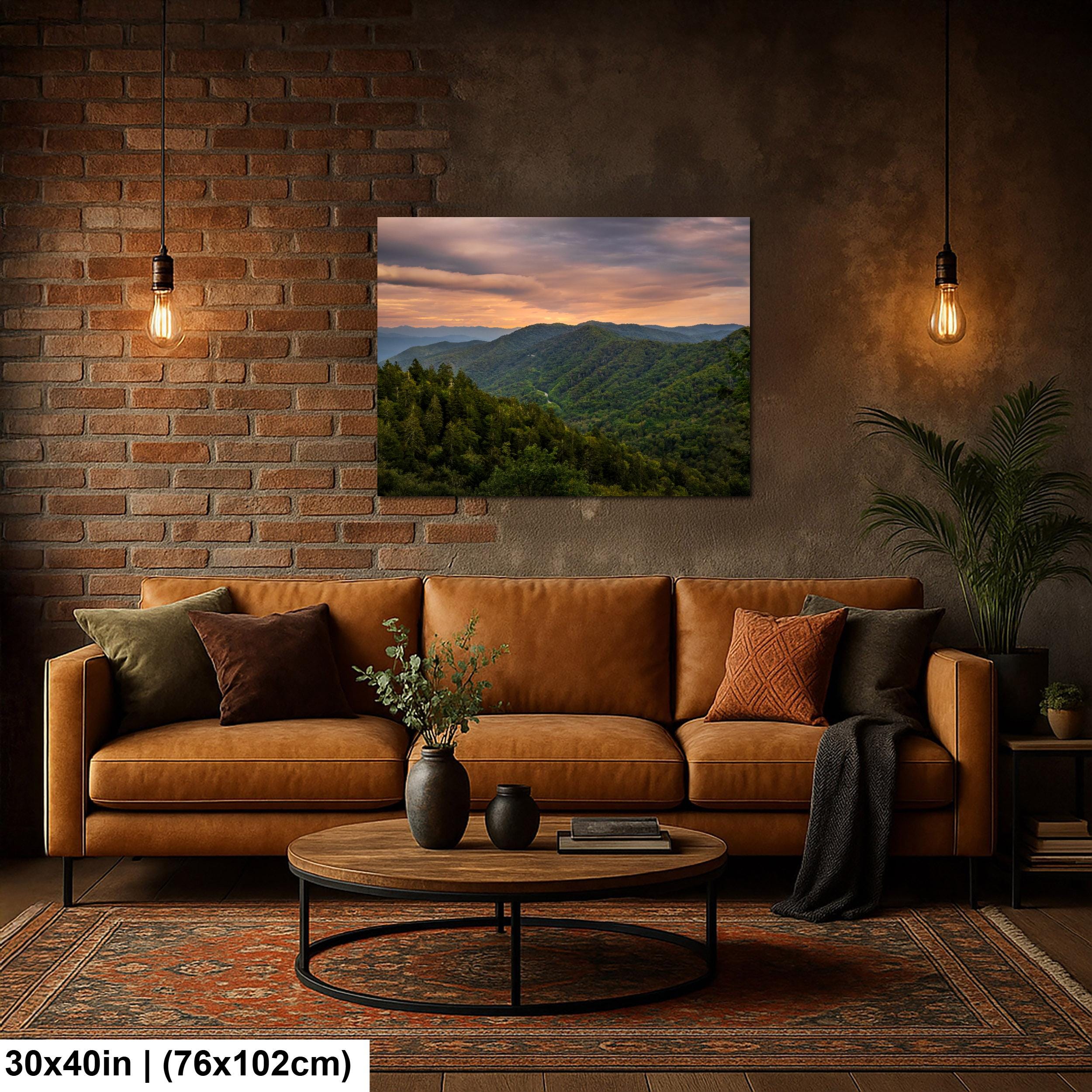 Great Smoky Mountains Golden Sunset Photography Print, Tennessee North Carolina Border, Layered Blue Ridge Wall Art