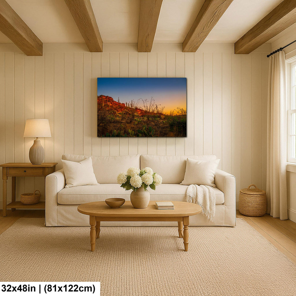 Sonoran Desert Sunset with Saguaros and Ocotillo - Saguaro National Park East Tucson Photography Print