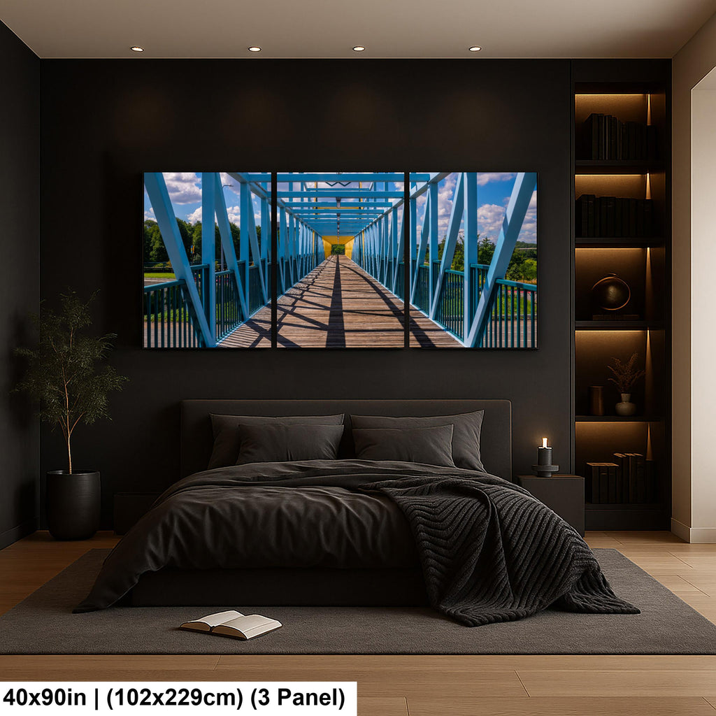 Blue Pedestrian Bridge in Minneapolis Minnesota Photography Print, Modern Urban Architecture Wall Art Decor