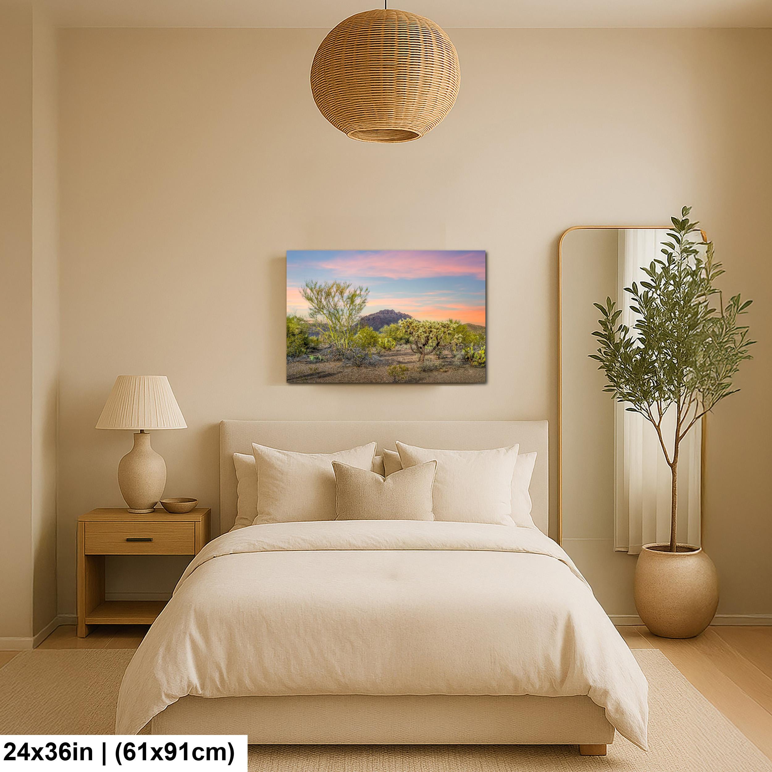 Cholla Cactus Sunset with Mountain View, Tucson Arizona Photography Print