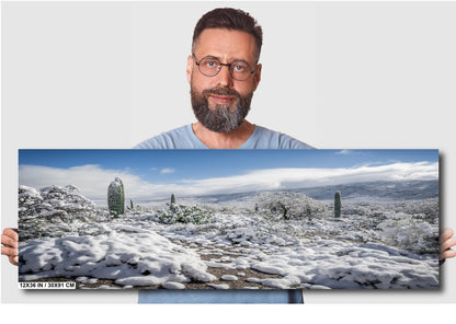 Saguaro Winter Wall Art - Desert Snowfall Art | Tucson Cactus Print Canvas