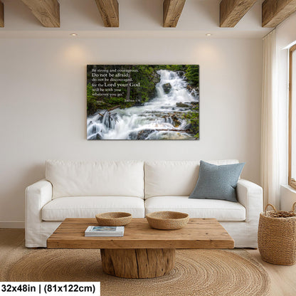 Joshua 1:9 Be Strong and Courageous, Waterfall Photography Print, Christian Scripture Wall Decor for Home or Office