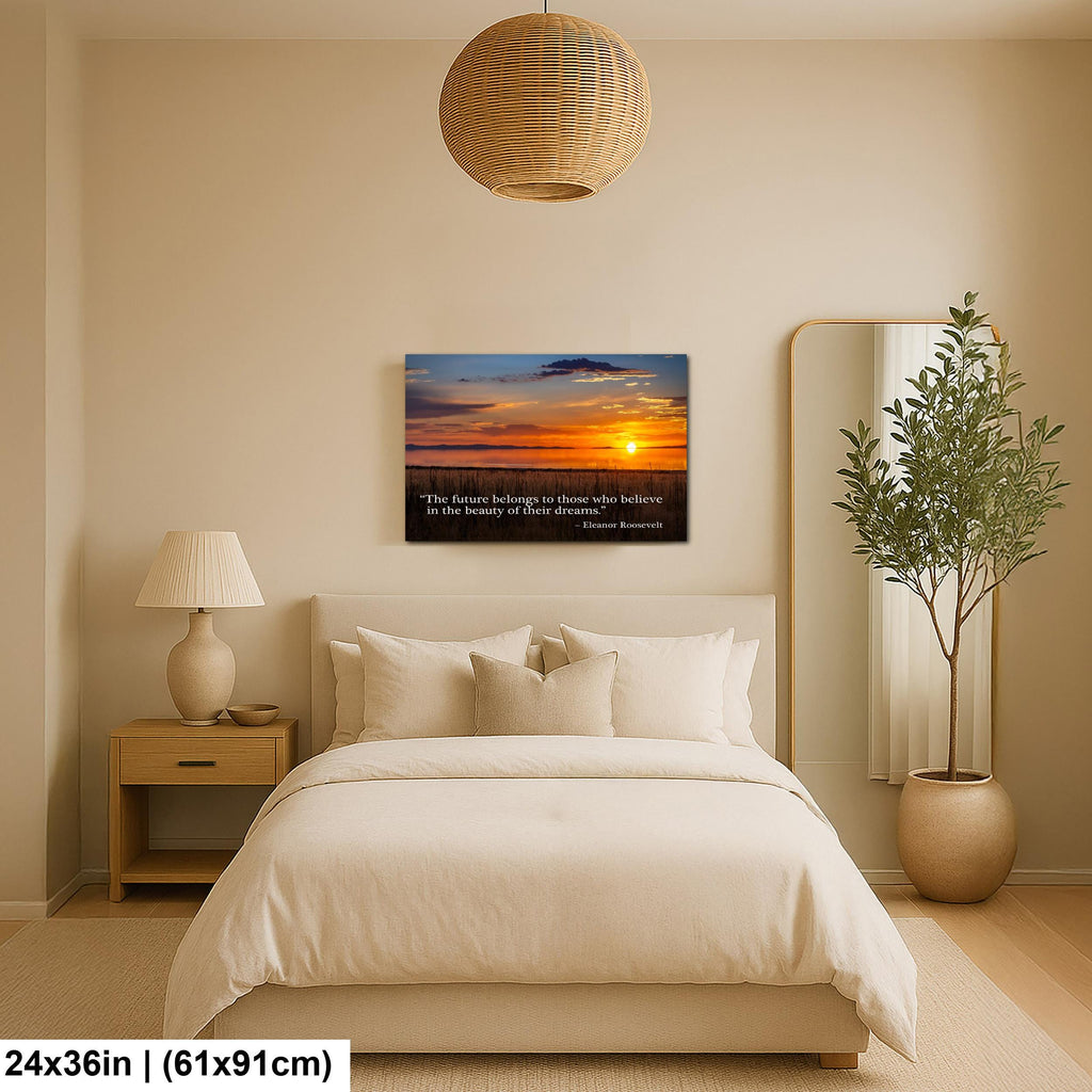 Sunset Lake Landscape Print with Eleanor Roosevelt Quote Wall Art