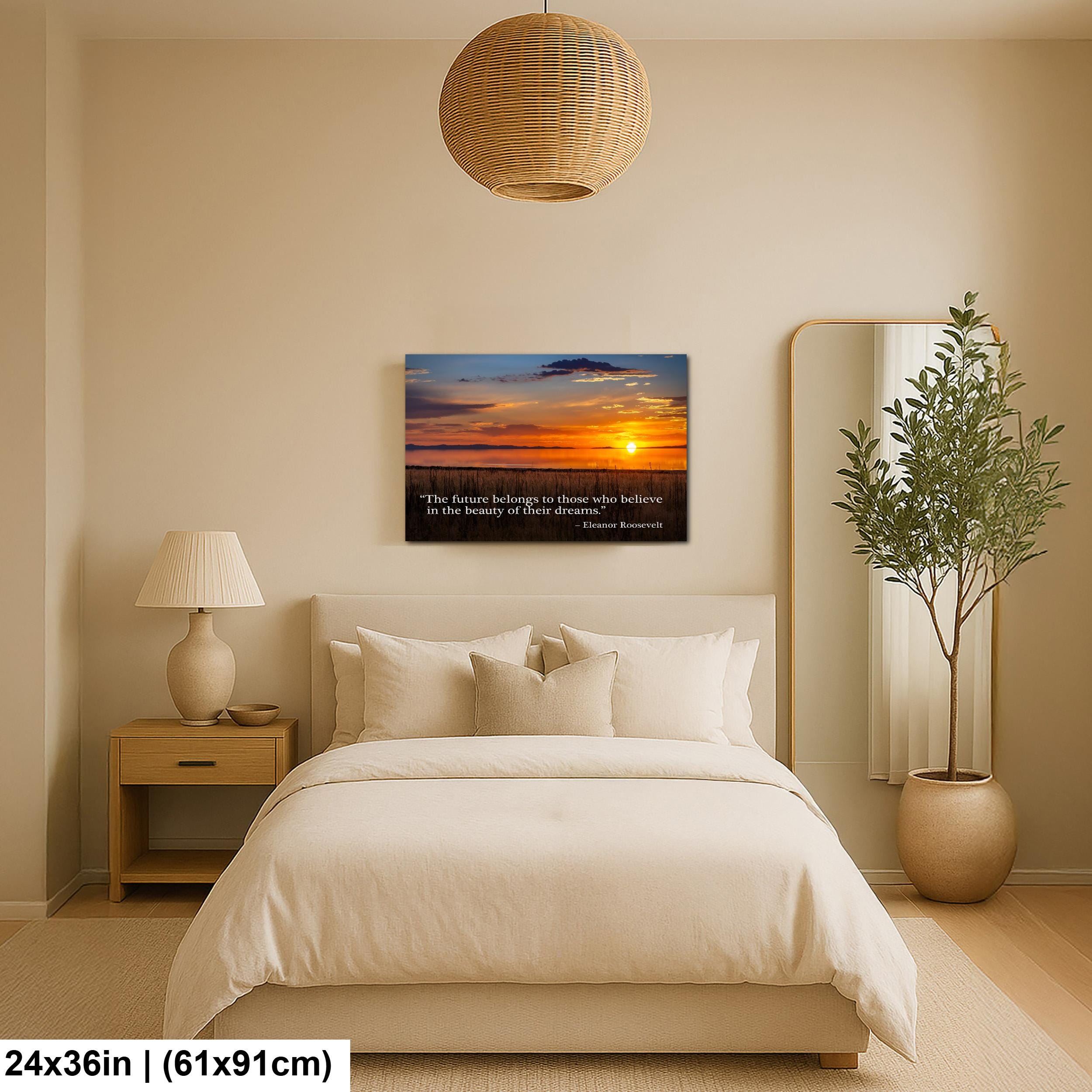 Sunset Lake Landscape Print with Eleanor Roosevelt Quote Wall Art