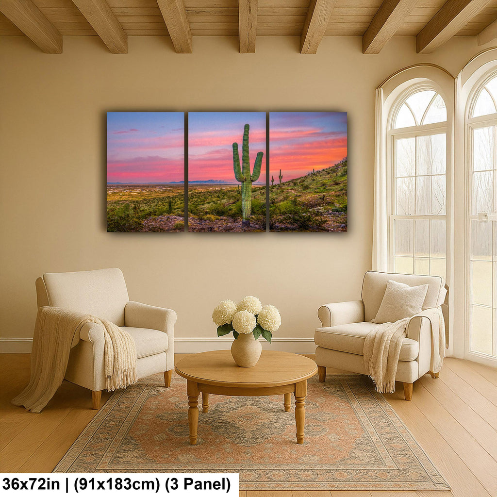 Sonoran Desert Sunset with Saguaros, Casa Grande Arizona, Photography Wall Art