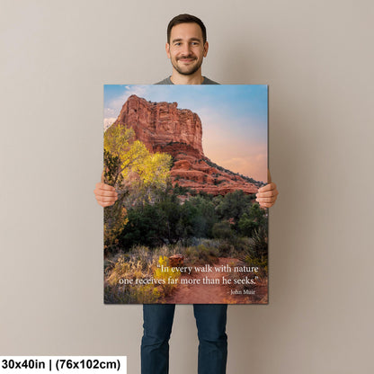 John Muir Inspirational Quote Wall Art for Calm and Reflection, Red Rock Nature Photography Print for Home or Office Decor