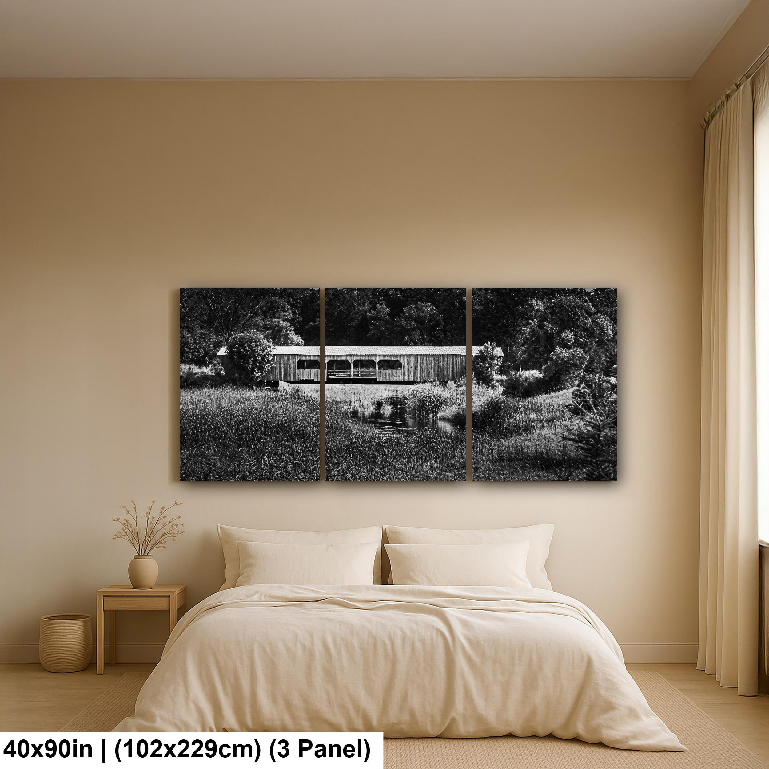 Covered Bridge Over Wetlands, Detroit Lakes Minnesota, Black and White Fine Art Photography