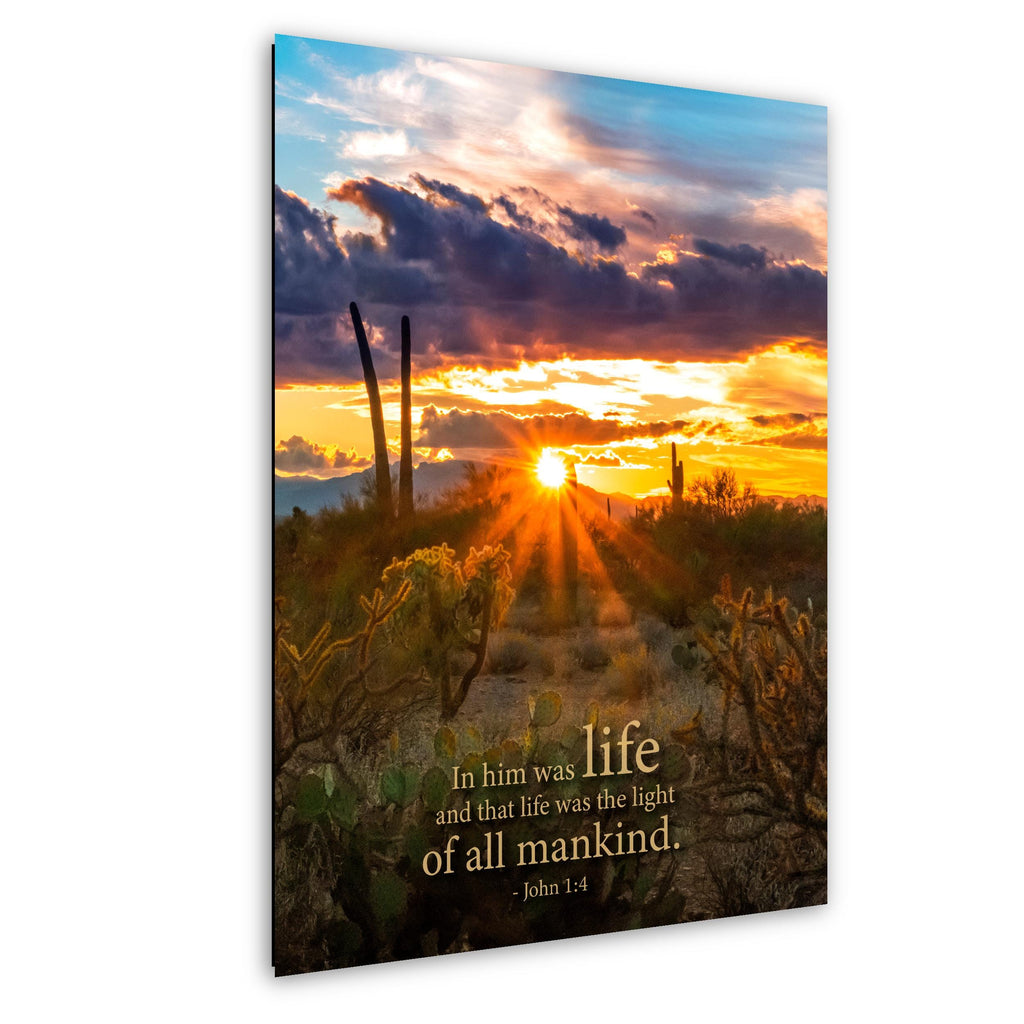 Christian Wall Art - John 1:4 Scripture Print | Arizona Desert Sunset Decor