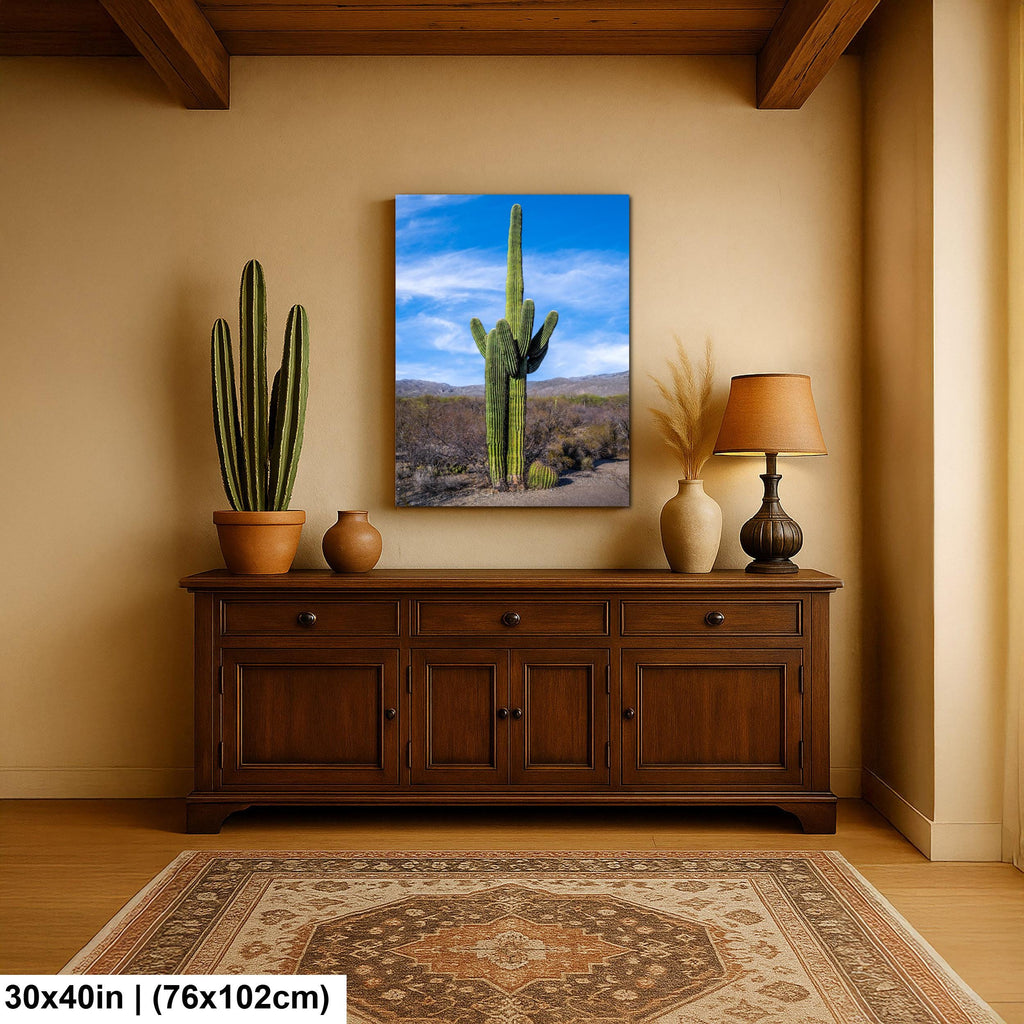 Towering Saguaro Against Blue Desert Sky Tucson Arizona Photography Print