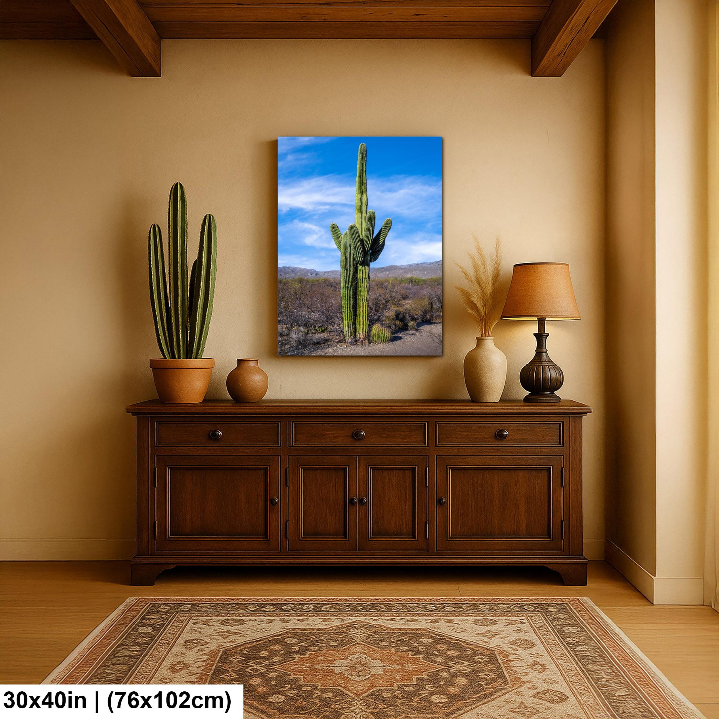 Towering Saguaro Against Blue Desert Sky Tucson Arizona Photography Print