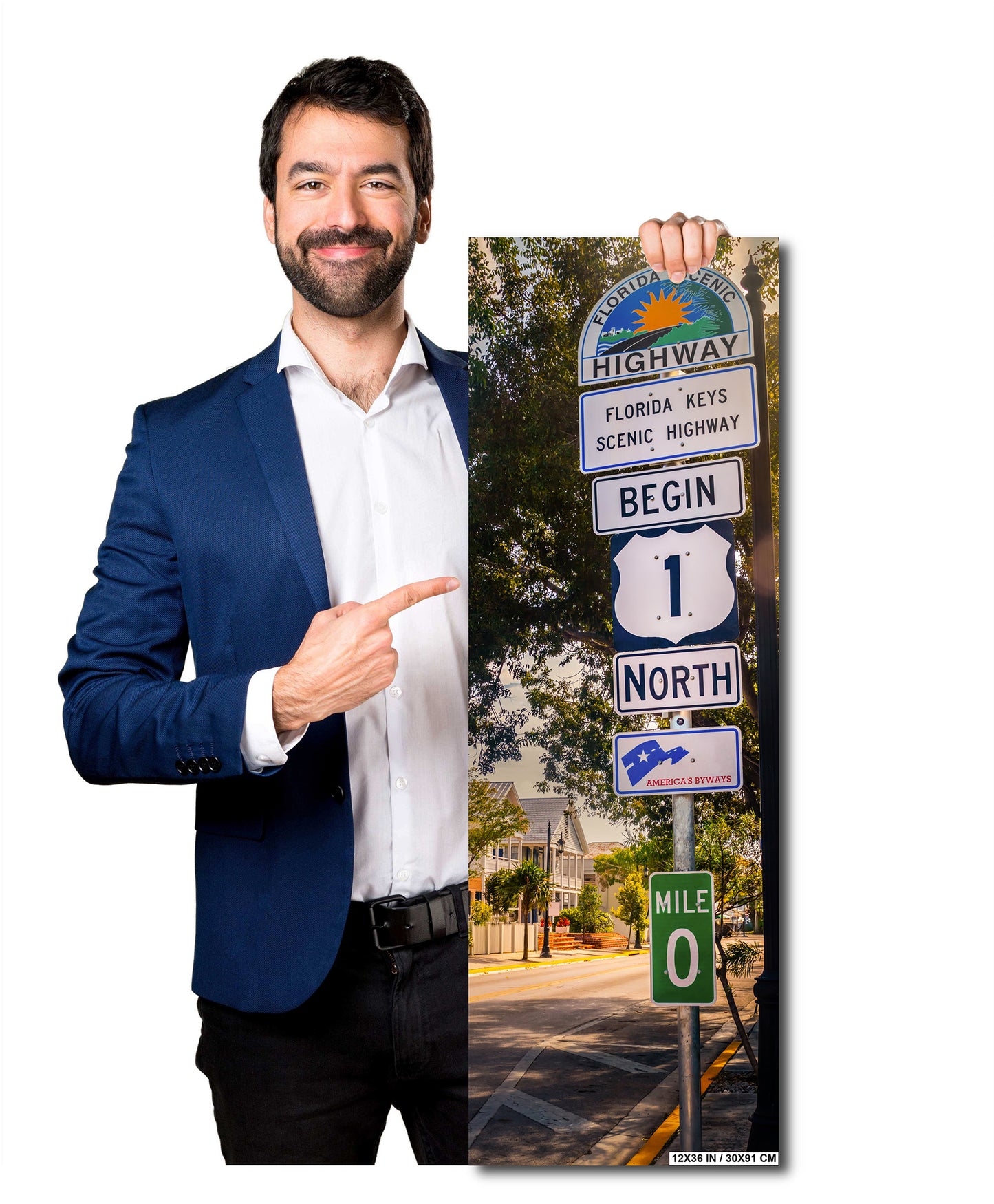 Key West Highway 1 Sign: Florida Keys Scenic Highway Mile 0 Zero America's Byways Print Wall Art Photography Aluminum/Acrylic/Metal/Canvas