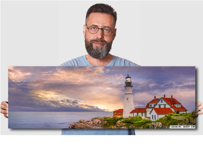 Cape Elizabeth Lighthouse Print – Nautical Wall Art | Stormy Sea Canvas