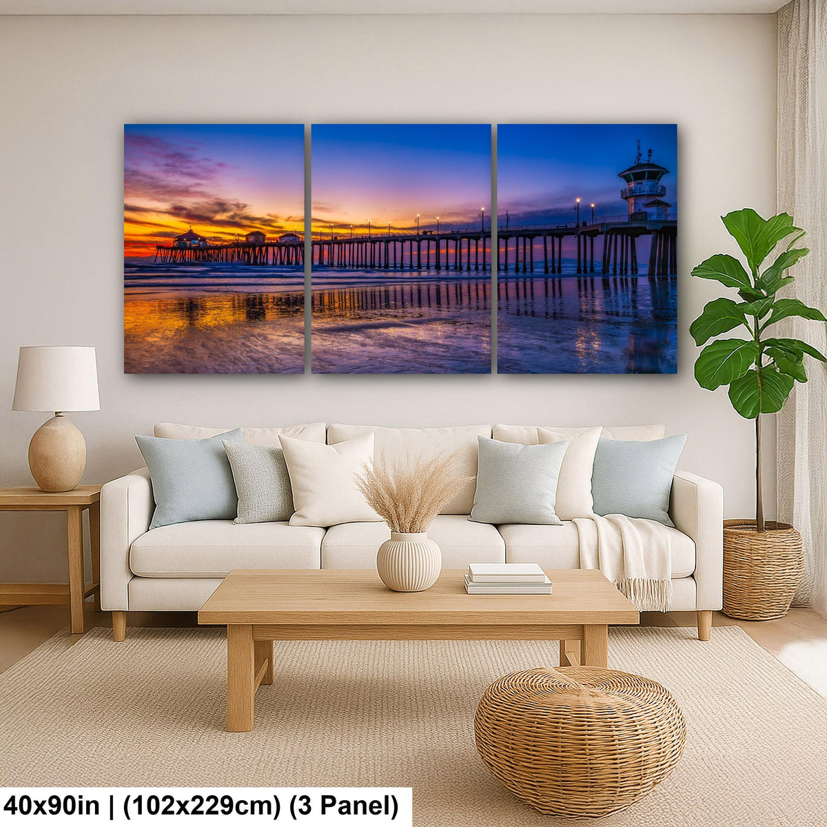 Pier at Dusk: Huntington Beach California Ocean Sunset Photography Wall Art
