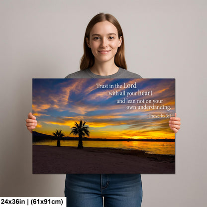 Proverbs 3:5 Trust in the Lord Bible Quote Sunset Palm Trees Inspirational Photography Print