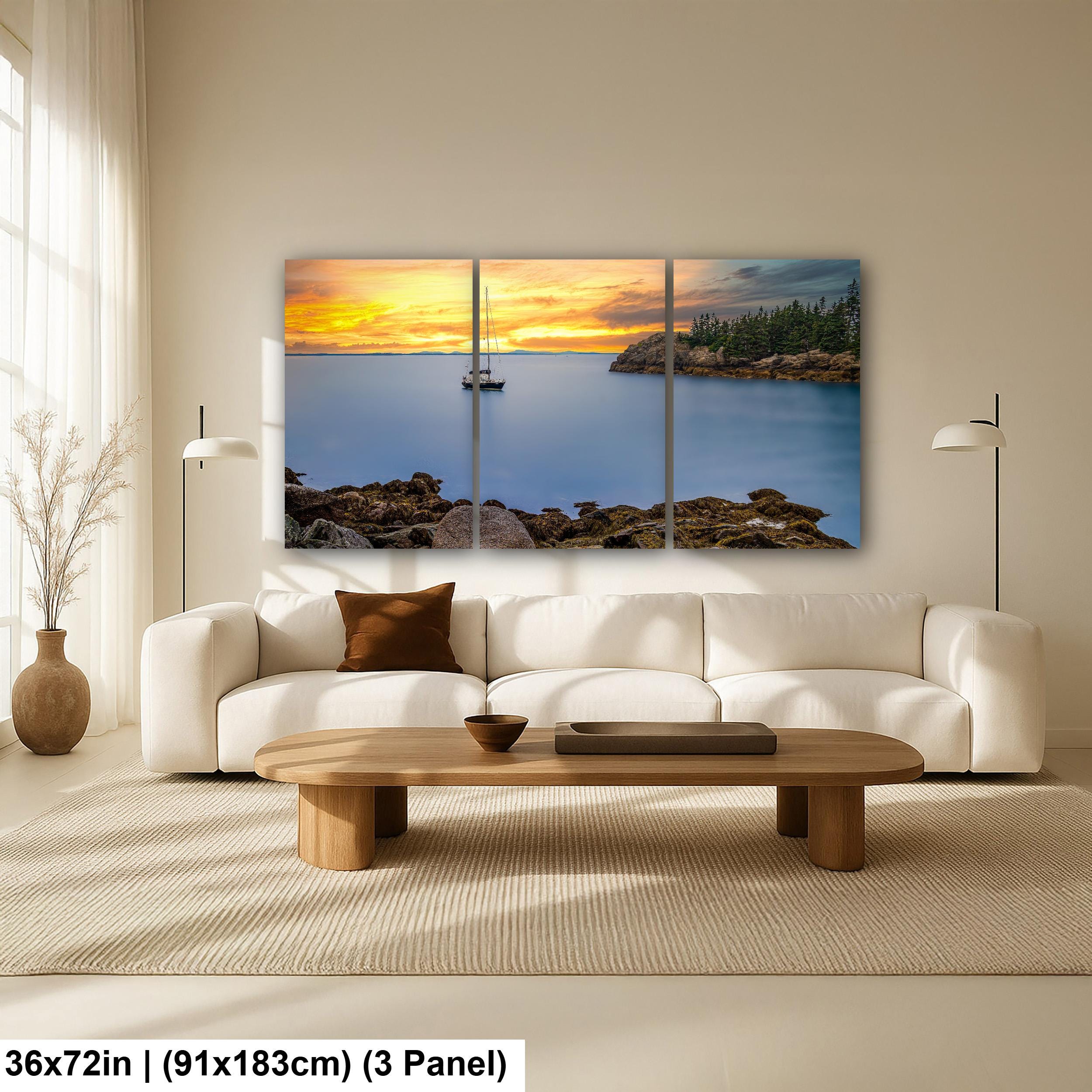 Peaceful Mooring: Sailboat Coastal Maine Harbor Sunset Photography Wall Art