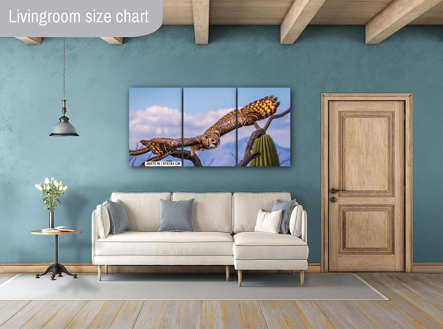 Great Horned Owl Arizona Desert Landscape Saguaro Cactus Wildlife Bird Photography Print Canvas Metal Acrylic Wall Art
