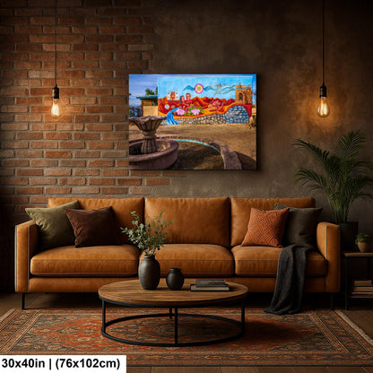 Tucson Mural - Cultural Heritage Mural With Fountain, Photography Print Wall Art
