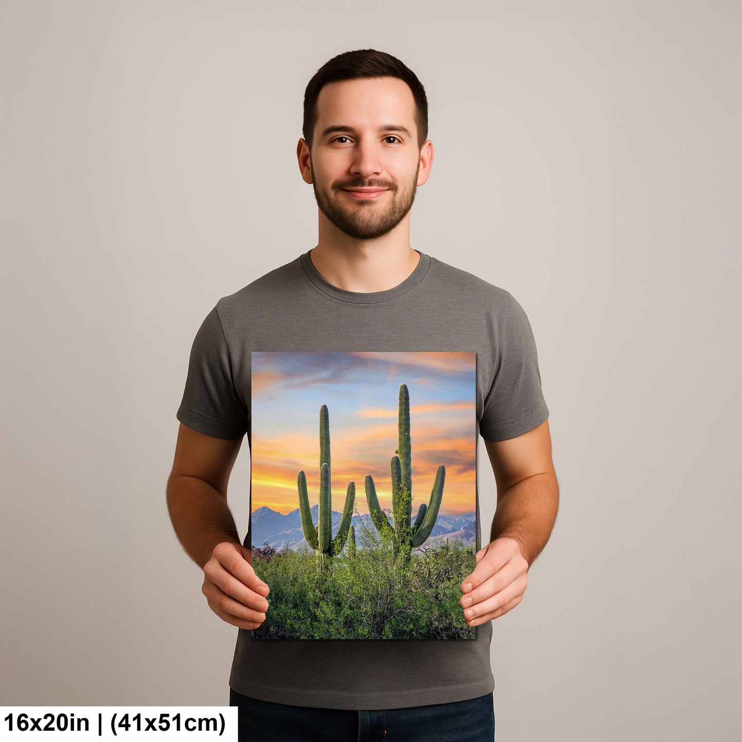 Desert Sunset with Giant Saguaros Photography Print, Tucson Arizona Wall Art, Southwest Landscape Decor