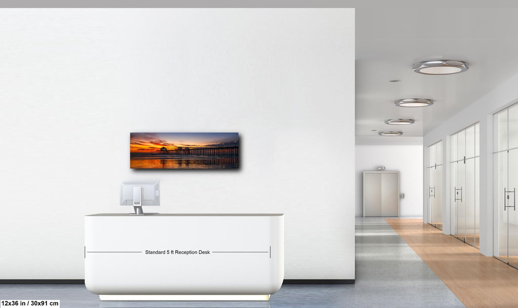 Huntington Beach Pier Sunset, California Coast Ocean Photography Print, Coastal Wall Art, Orange Sky Reflection, Beach Home Decor