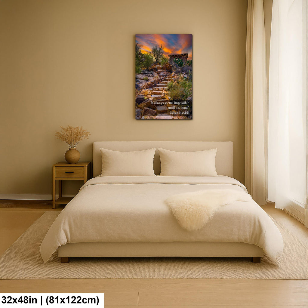 Motivational Wall Art – Nelson Mandela Quote Desert Landscape Print | Stone Steps Canvas Decor