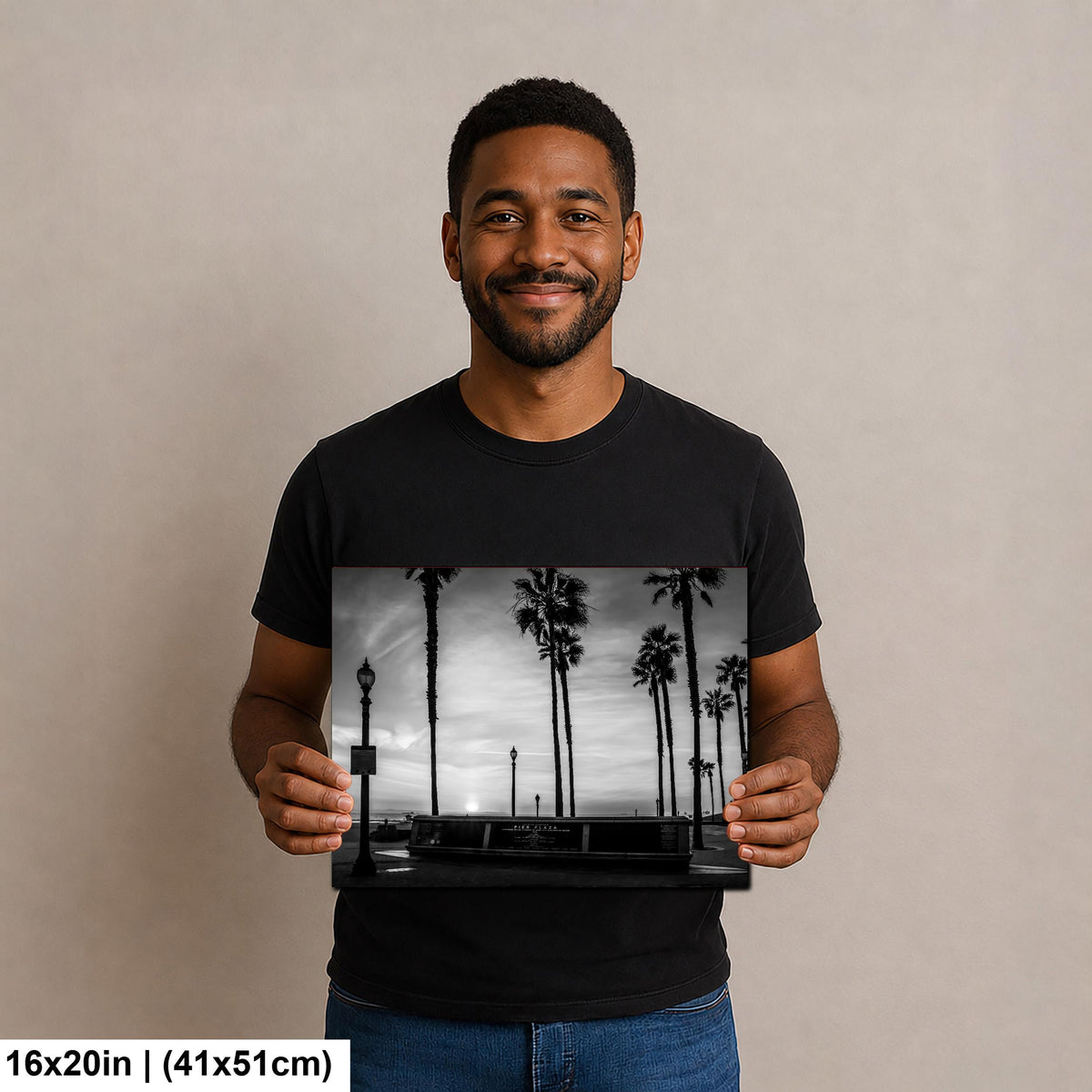 Palm Silhouettes: Pier Plaza Huntington Beach California Photo Wall Art
