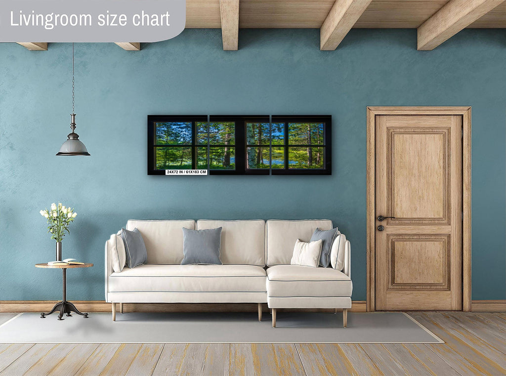 Living room with a beige sectional sofa, side table, and wall art on a blue wall.