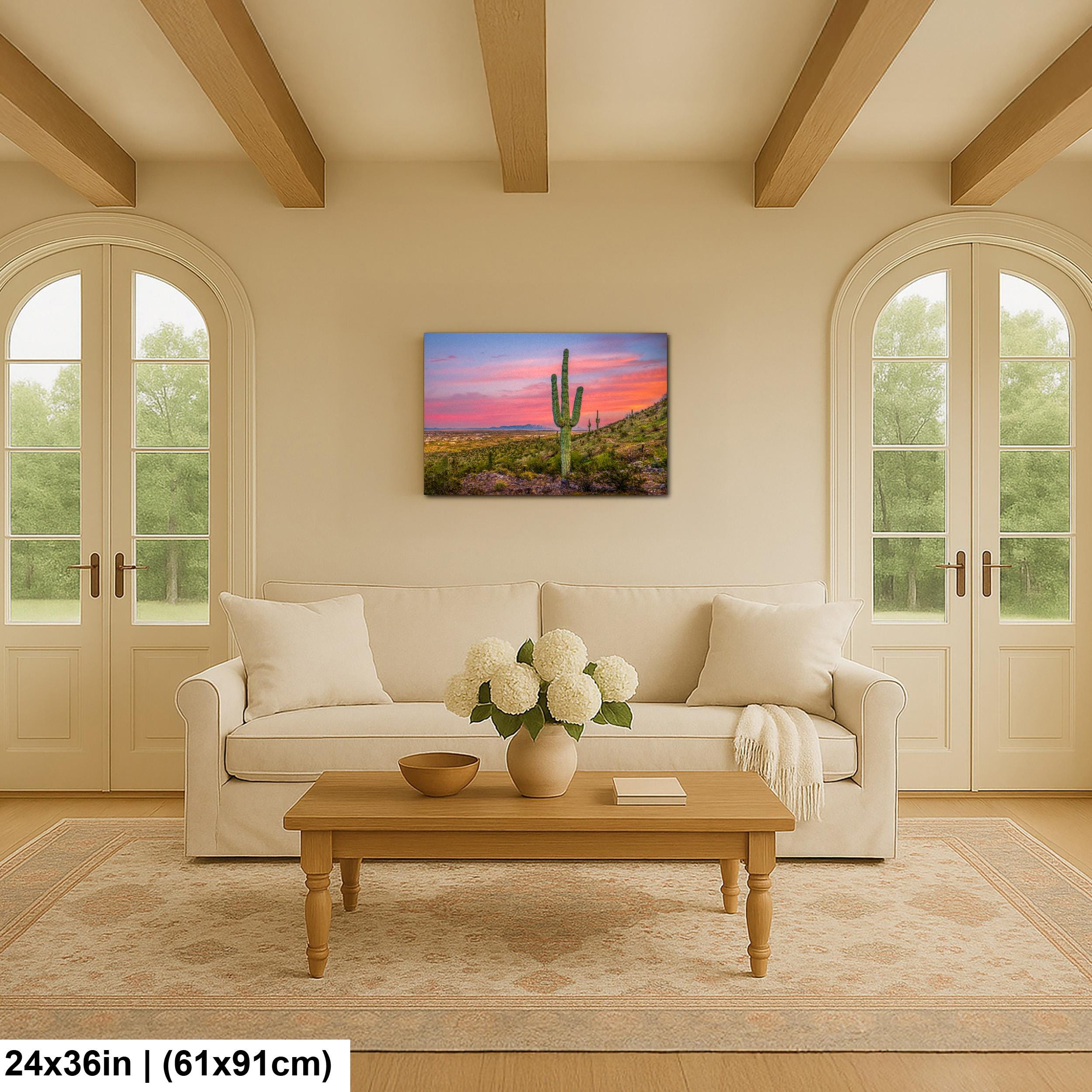 Sonoran Desert Sunset with Saguaros, Casa Grande Arizona, Photography Wall Art