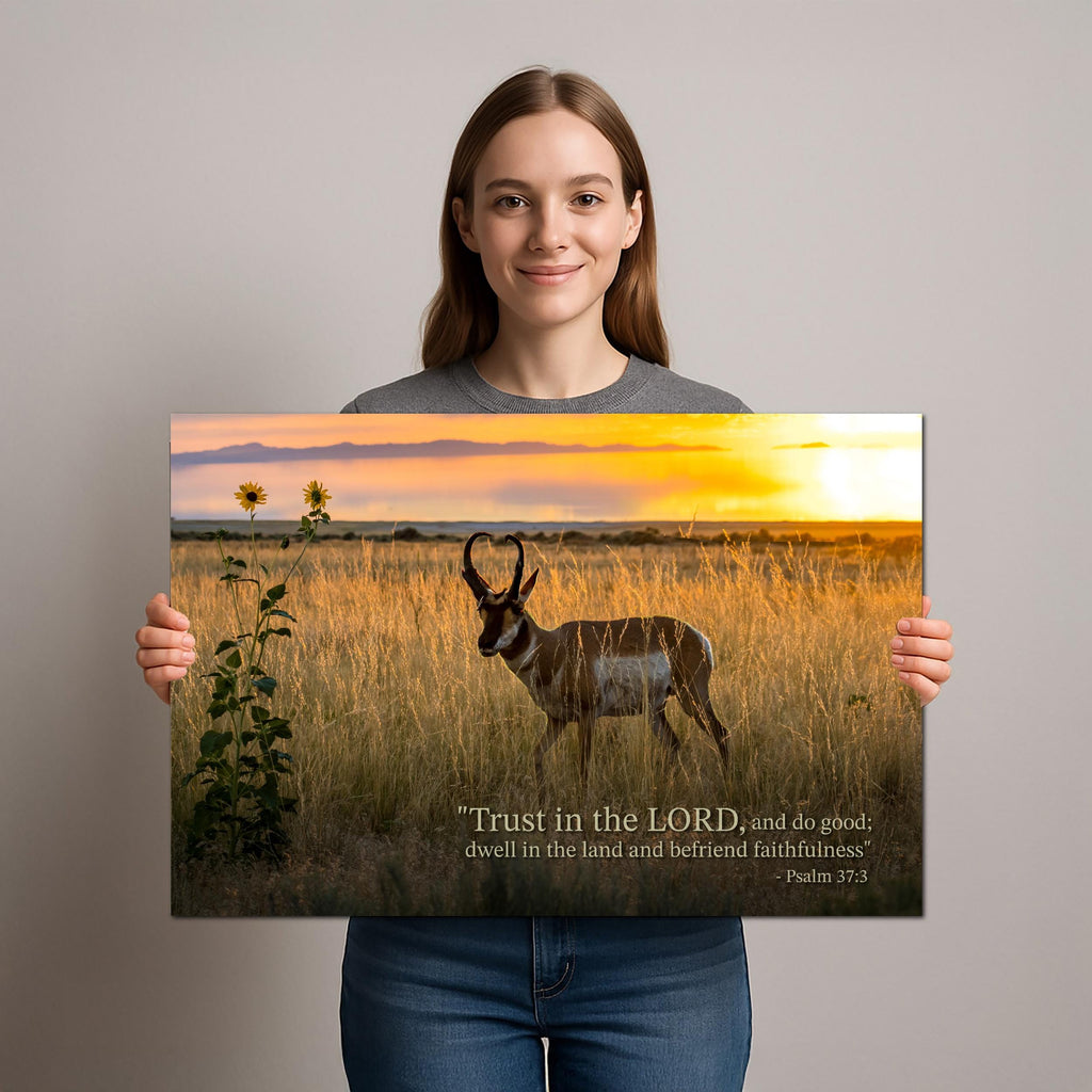 Christian Wall Art – Psalm 37:3 Inspirational Verse & Utah Sunset Landscape Print