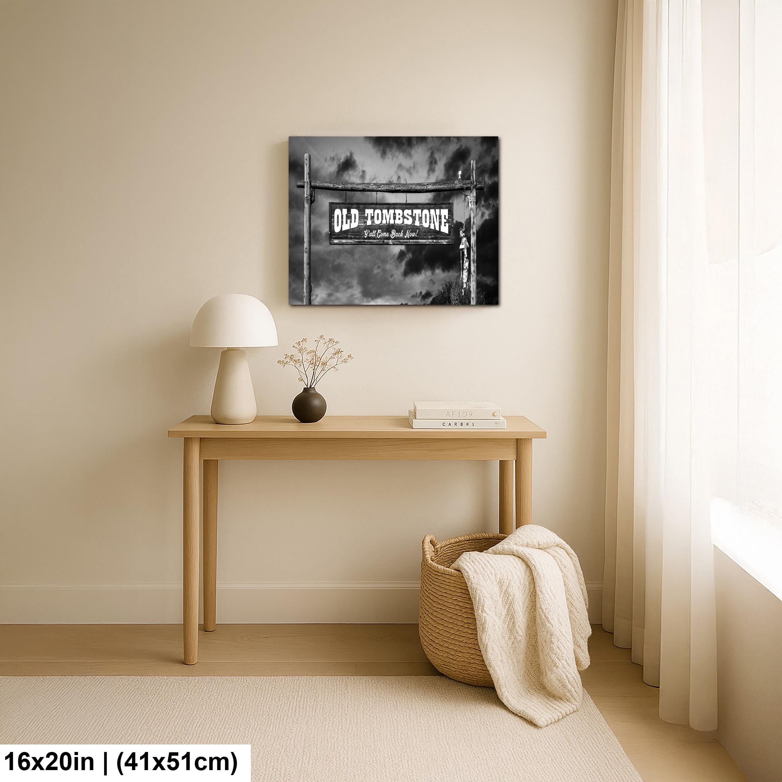 Old Tombstone Sign Photography Print Wall Art Black and White, Wild West Entrance Landmark Arizona