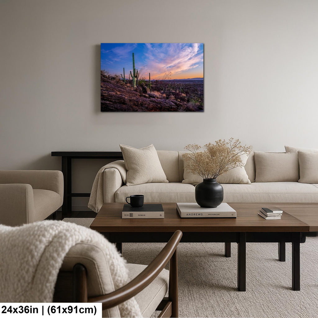 Rocky Sonoran Desert Hillside Sunset with Saguaros - Saguaro National Park East Tucson Photography Print