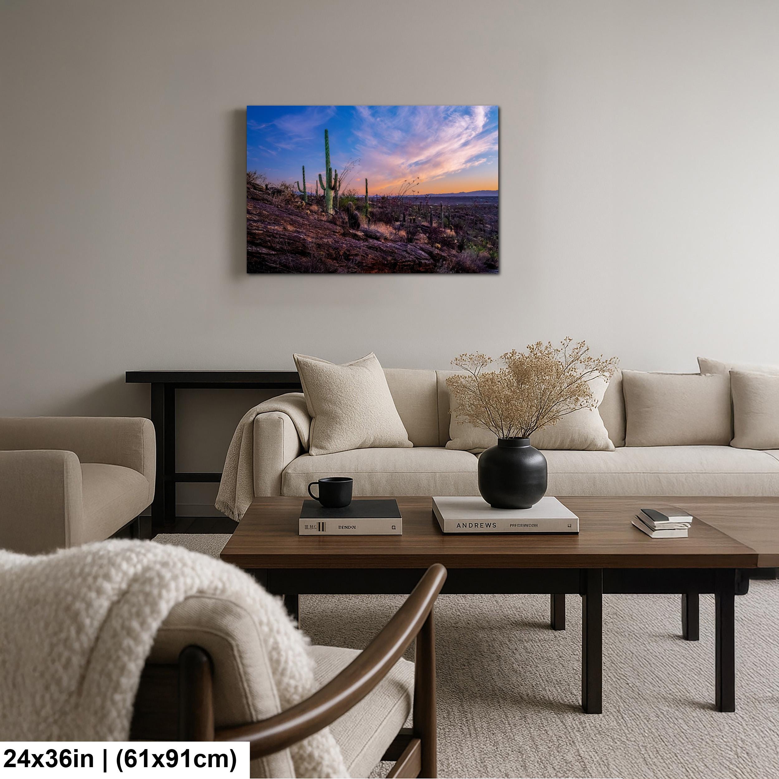 Rocky Sonoran Desert Hillside Sunset with Saguaros - Saguaro National Park East Tucson Photography Print