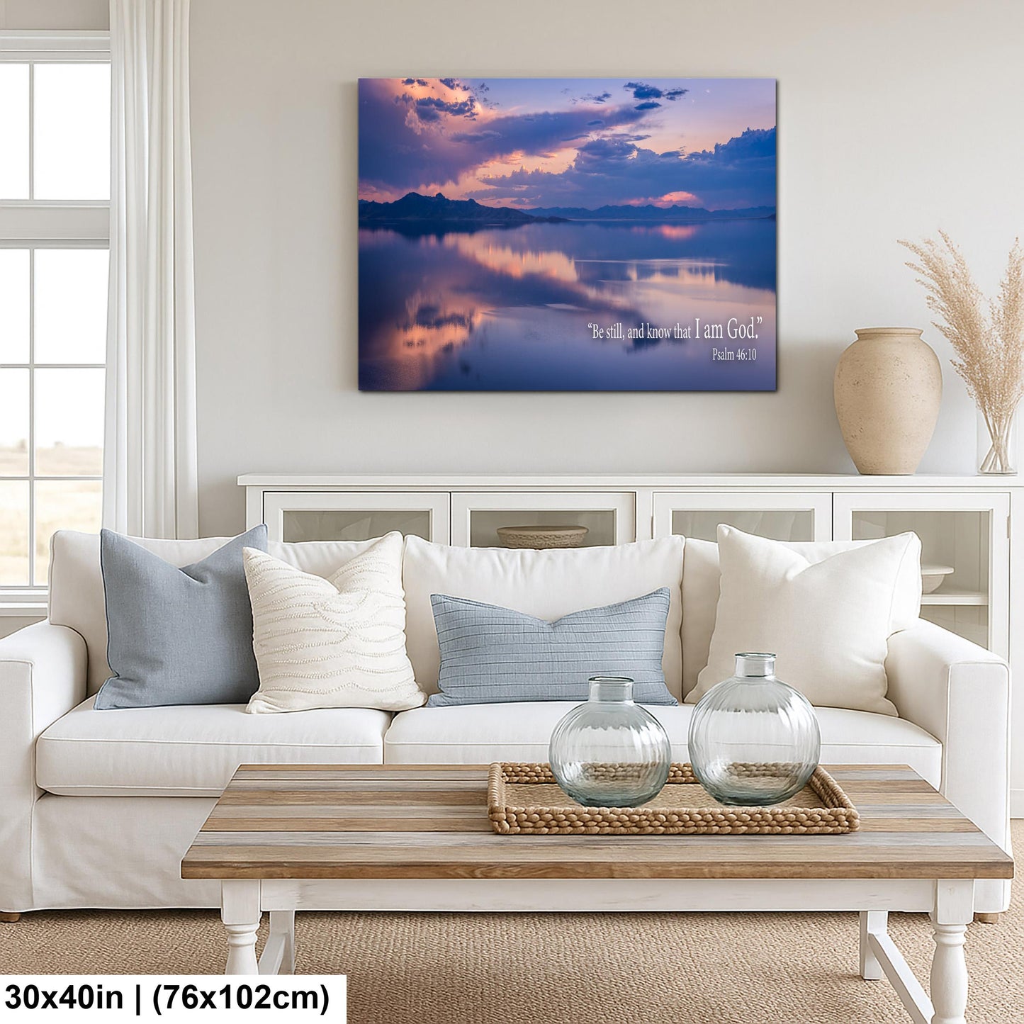 Psalm 46:10 Be Still and Know That I Am God, Sunset Lake Photography Print, Christian Scripture Wall Decor