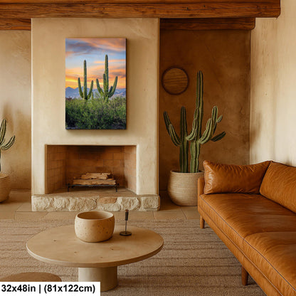 Desert Sunset with Giant Saguaros Photography Print, Tucson Arizona Wall Art, Southwest Landscape Decor