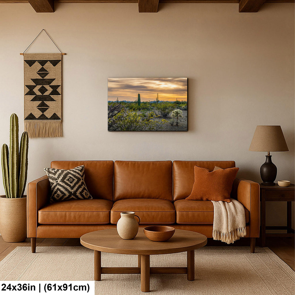 Spring Wildflowers and Saguaros at Dusk Tucson Arizona Photography Print