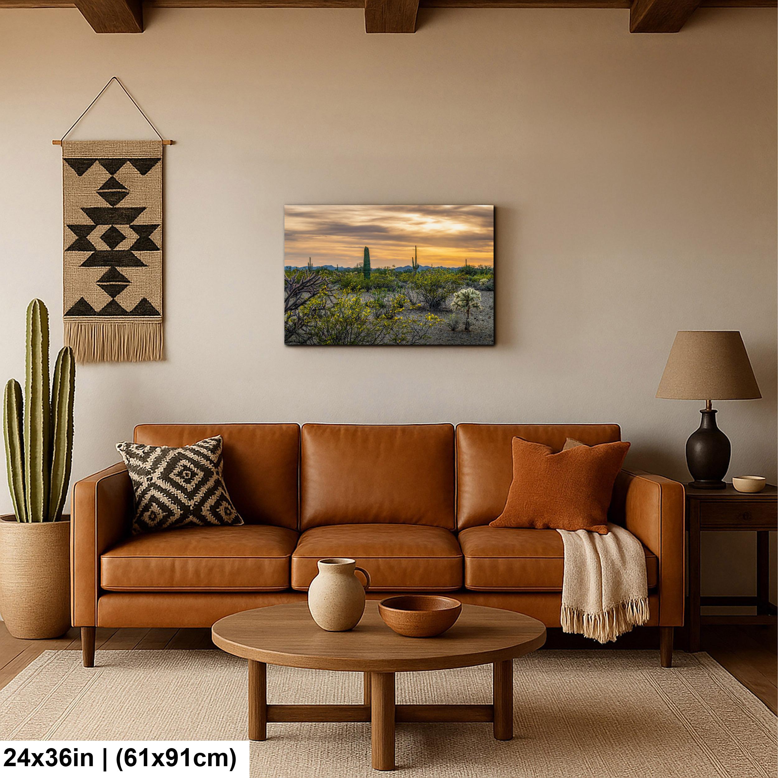 Spring Wildflowers and Saguaros at Dusk Tucson Arizona Photography Print