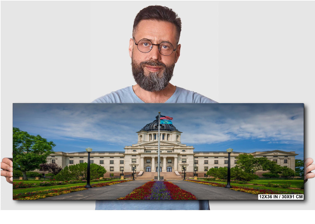 South Dakota Capitol Building Pierre SD, Flower Garden Flags Photography Wall Art