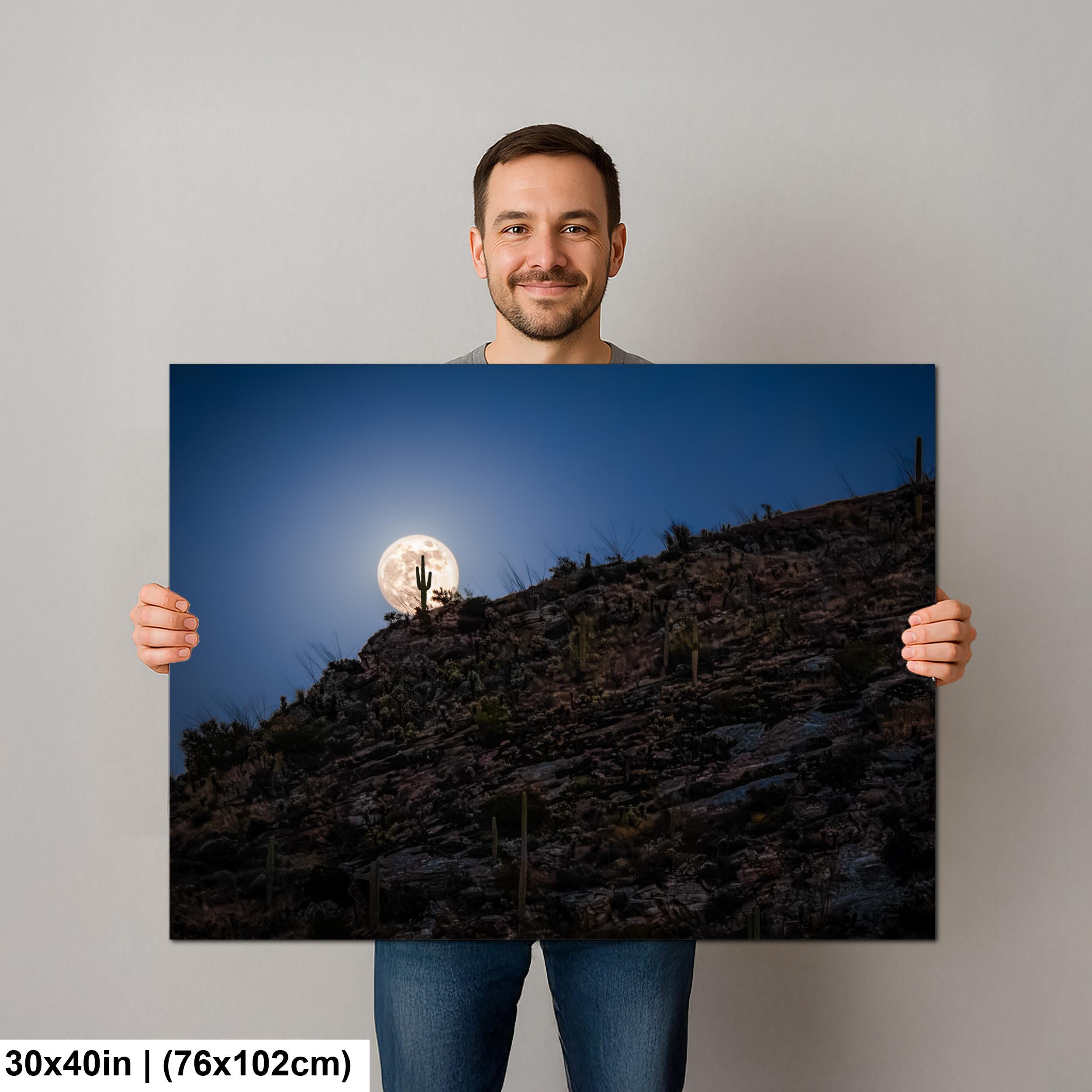 Full Moon Rising over Saguaro Ridge, Tucson Arizona Desert Landscape Photography Print