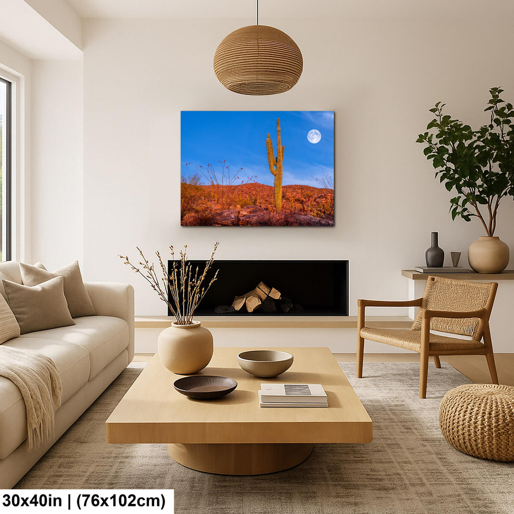 Sonoran Desert Full Moon with Saguaro Cactus Tucson Arizona Photography Print