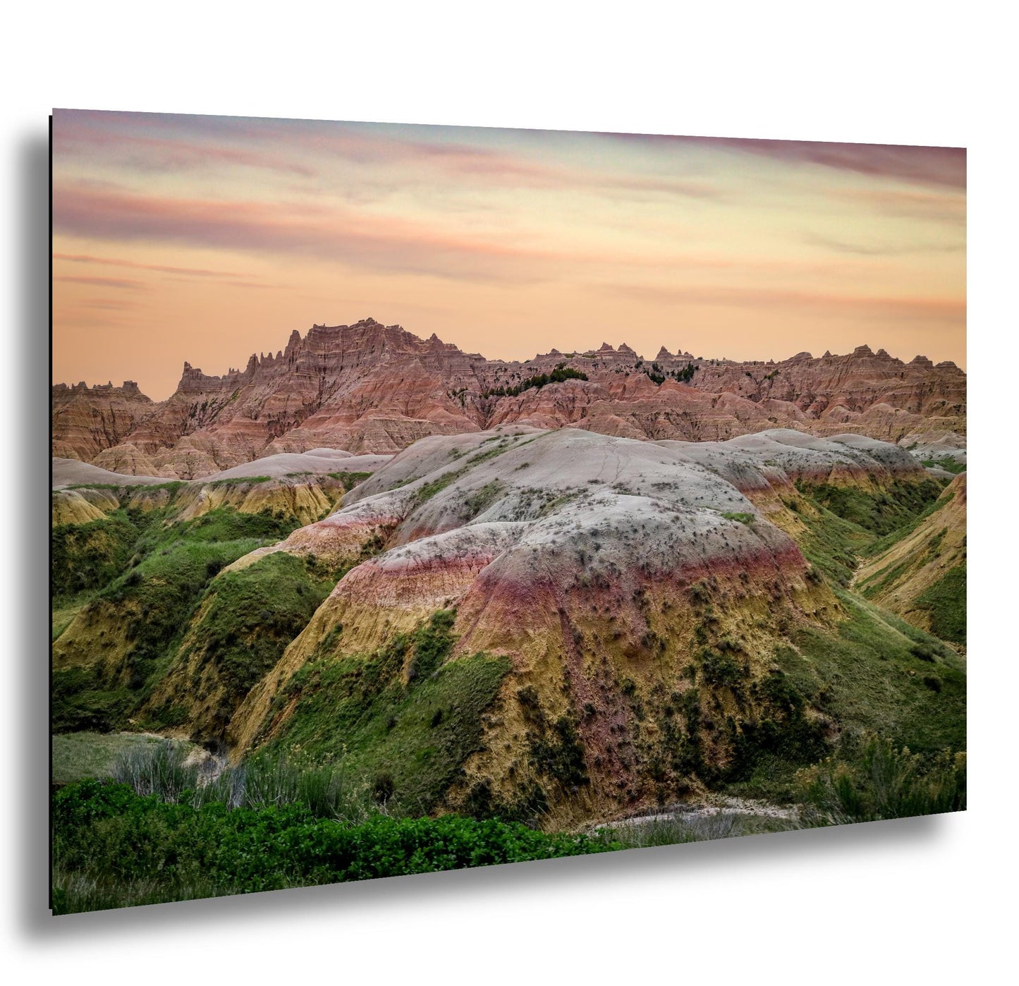 Badlands National Park Sunset Glow, Photography Print, Rainbow Mounds Landscape, South Dakota Nature Décor