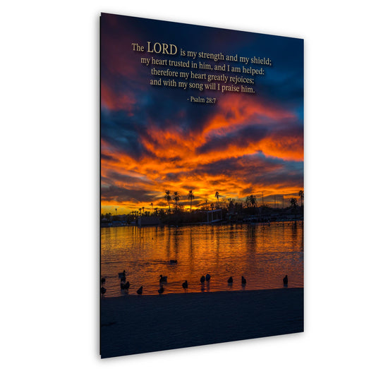 Christian Wall Art – Psalm 28:7 Bible Verse Print | Arizona Sunset Art Decor