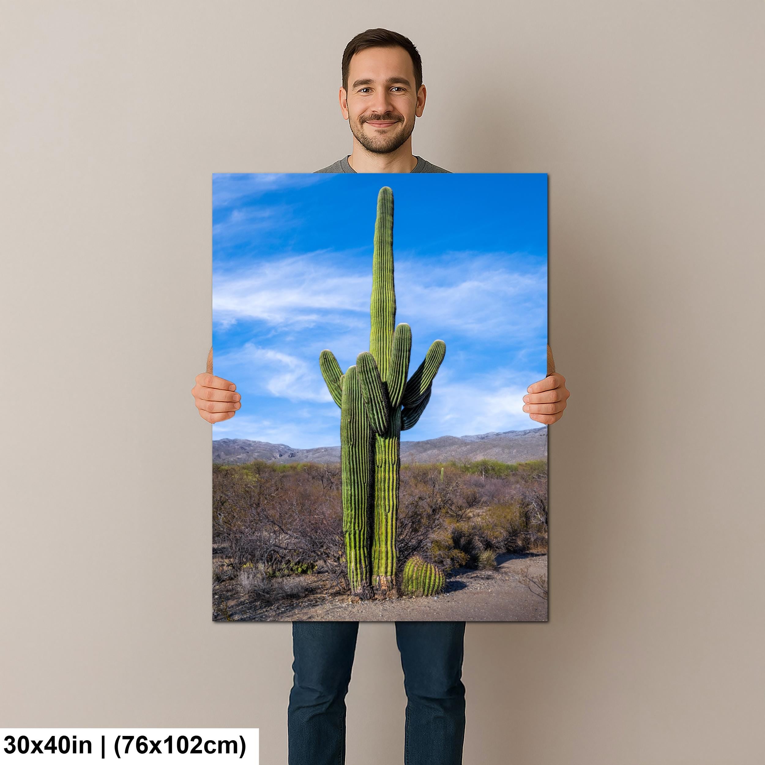 Towering Saguaro Against Blue Desert Sky Tucson Arizona Photography Print