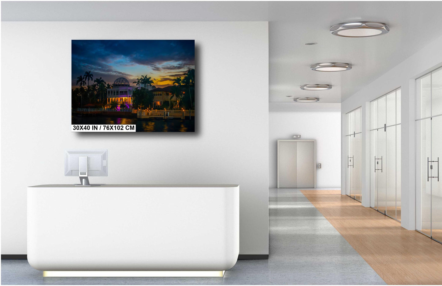 Miami Waterfront Mansion at Golden Hour: Biscayne Bay Florida Print Wall Art Photography Aluminum/Acrylic/Metal/Canvas Scenic Home Decor