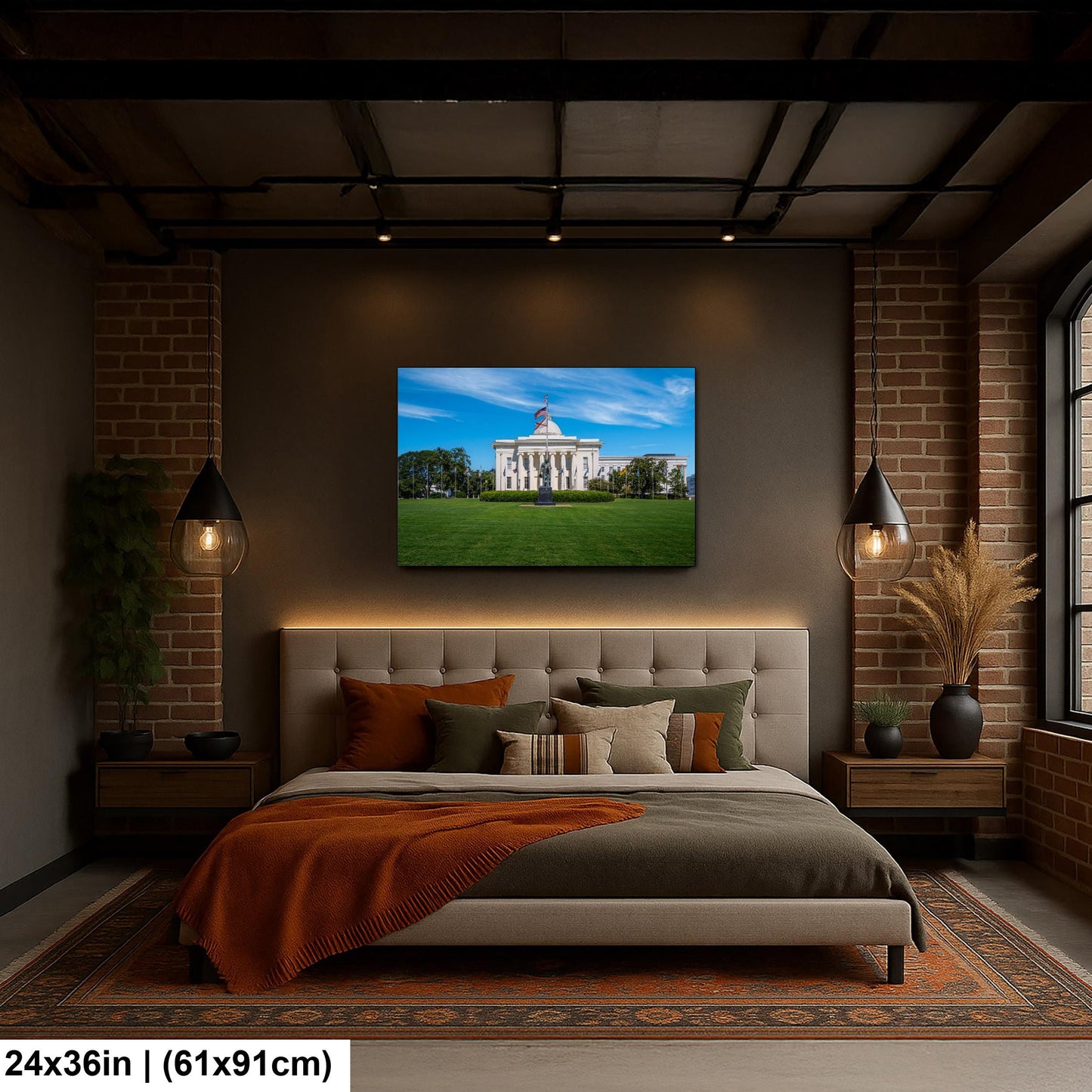 Alabama Capitol with Statue and Flags Photography Wall Art