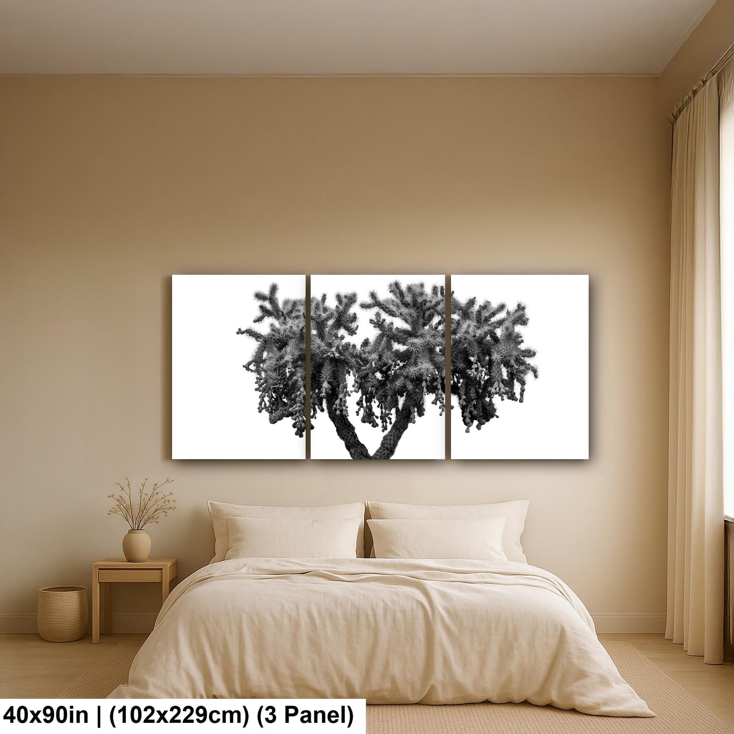 Black and White Cholla Cactus Print: Desert Minimalist Wall Decor