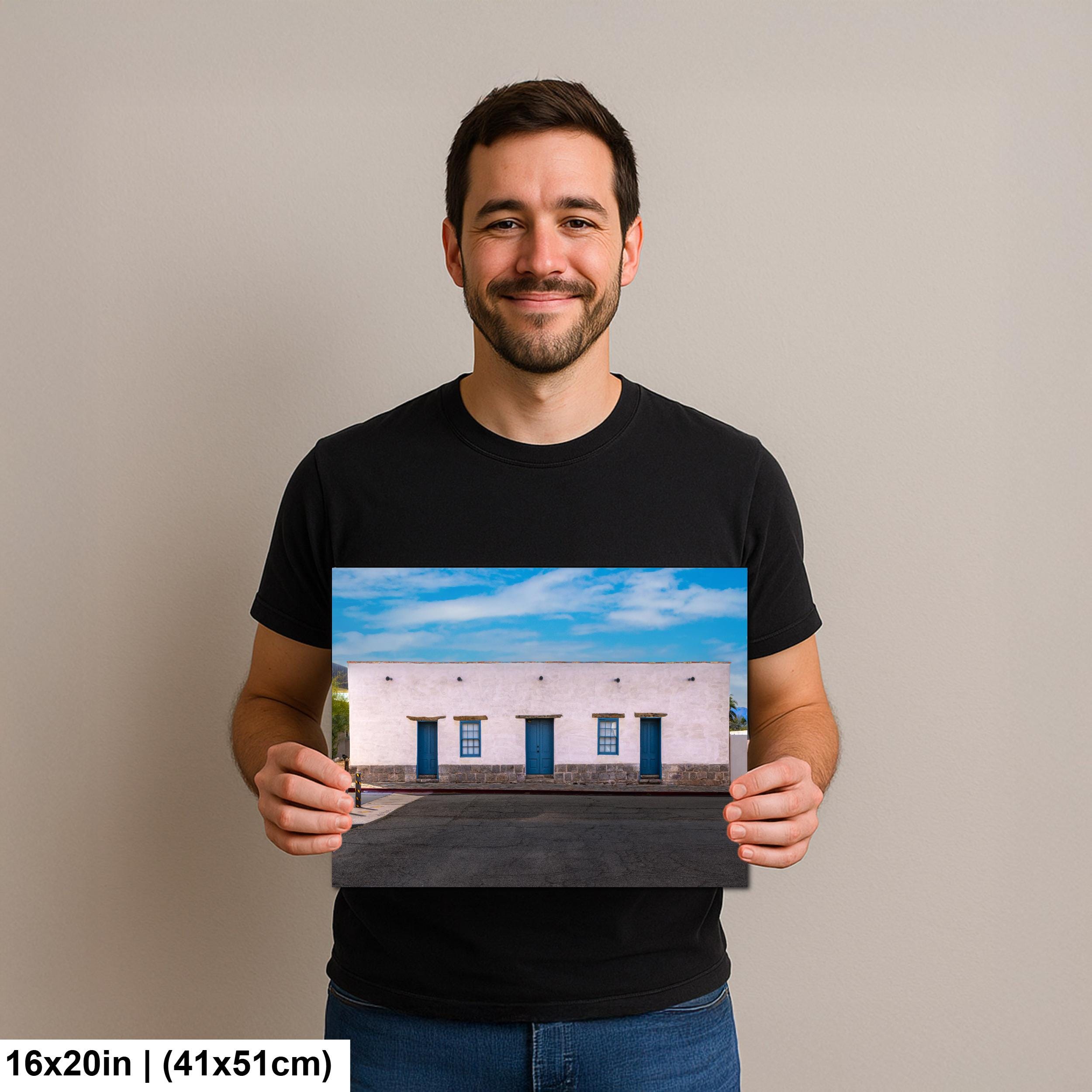 Historic Adobe Building with Blue Doors, Tucson Arizona, Photography Wall Art